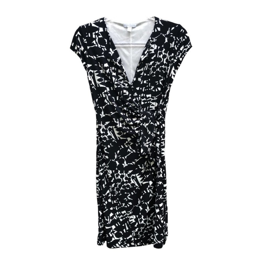 New York & Company Abstract Deep V Short Sleeve Wrap Midi Dress Small